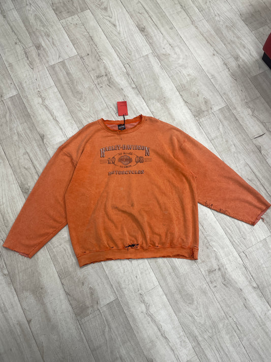 Distressed Orange Harley Davidson Sweatshirt